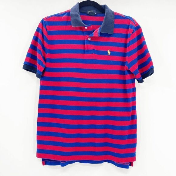 Ralph Lauren Striped Polo Shirt Men's Size L Red‎ Blue Short Sleeve Pullover - Picture 1 of 4